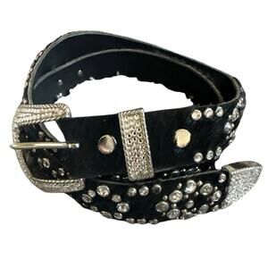 Kippys Swarovski Crystal Rhinestone Cow Hide Black Leather Belt Size 36